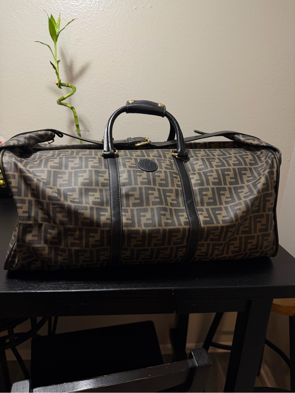 Fendi Brown Monogram Canvas Duffel with Black Trim